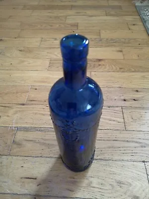 Buy Tall Round Cobalt Blue Glass Bottle Decorative Floral Fruit Pattern Textured • 4.99£