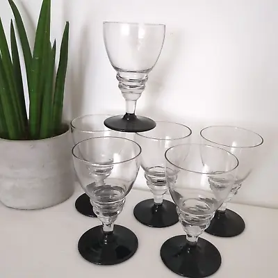 Buy 6 Vintage Black Short Stemmed Cocktail Wine Port Spirit Glasses Art Deco 30s 40s • 24£