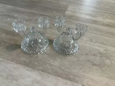 Buy Matched Pair Of Vintage Imperial Pressed Glass Dome Double Candle Holders • 24.06£