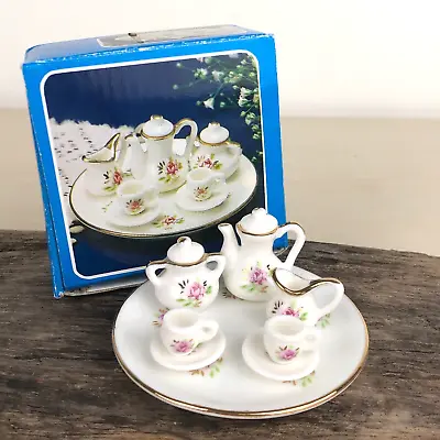 Buy Vintage Miniature Bone China Rose Design 10 Piece Tea Set - Taiwan - Boxed • 6£