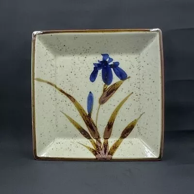 Buy Mashiko Ware Square Plate Artist Painted Iris Or Orchid Stoneware Pottery 1976 • 42.68£