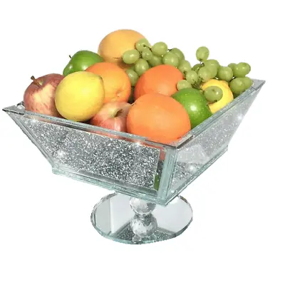 Buy XL Crush Diamond Fruit Bowl Silver Romany Square Crushed Bling Centrepiece  • 45£