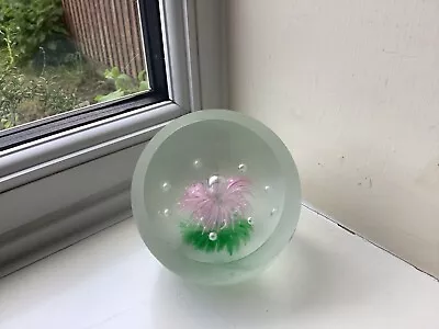 Buy Vintage Large Frosted Art Glass Pink Floral Controlled Bubbles Glass Paperweight • 4.99£