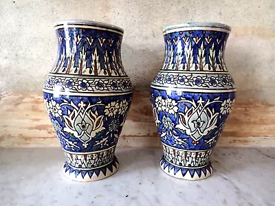 Buy Vintage JERUSALEM IZNIK VASE RARE PAIR Pottery Ottoman Armenian Signed Dead Sea • 240£