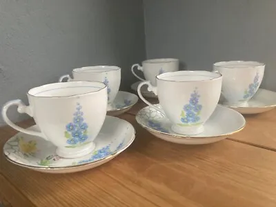 Buy 5 Royal Grafton - Tea Cups And Saucers Delphinium/Floral Pattern 5801 -  1950's • 6£