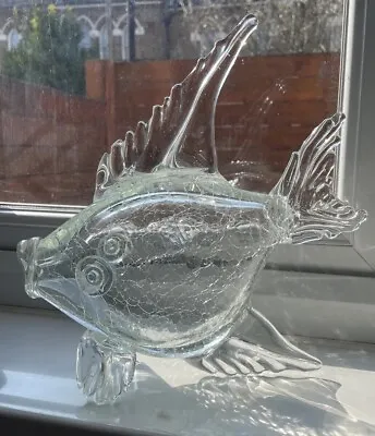 Buy Vintage Crackle Glass Art Glass Fish LARGE Brown  Figurine Mid Century • 70£