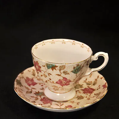 Buy Plant Tuscan Footed Cup & Saucer Multi-Color Floral W/Seafoam & Gold 1947-1960 • 20.84£