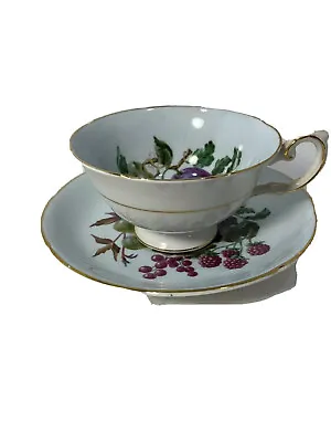 Buy Vintage Royal Grafton Fine Bone China Tea Cup &Saucer Purple Grape Motif-England • 23.66£
