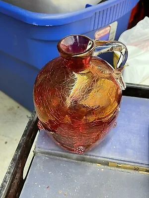 Buy Antique Handblown Cranberry Glass Crackle Jug • 47.59£