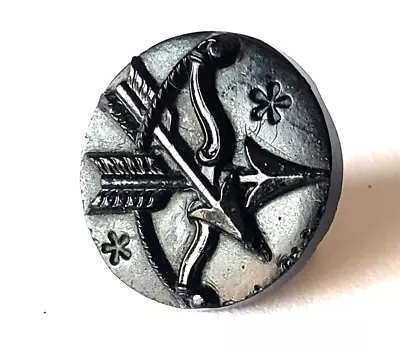 Buy Antique Black Glass Inanimate Object Button-Bow And Arrows 1800's • 14.23£