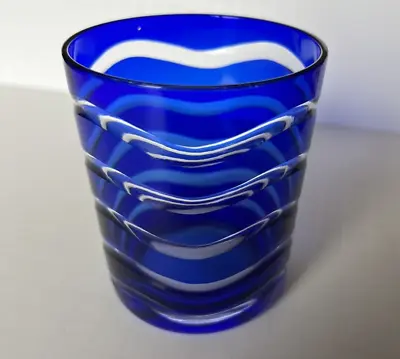 Buy Cobalt Blue Cut To Clear Wavey Stripes Crystal Barware Drinkware Tumbler  4  • 13.62£
