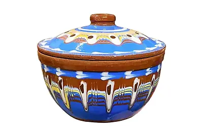 Buy SMALL BAKING CERAMIC POT INC.LID HAND MADE  TROYAN PATTERNED - 0.650ml  • 8.91£
