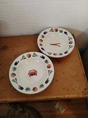 Buy Pair Prinknash Abbey Pottery Harvest Of The Sea Rimmed Bowls 22.5cm Vgc.  • 49£