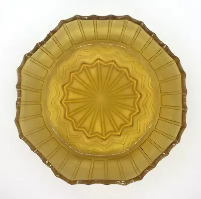 Buy Art Deco Amber Glass Bowl Wavy Rim Vintage Retro Glassware Home Decor Ornament • 14.99£