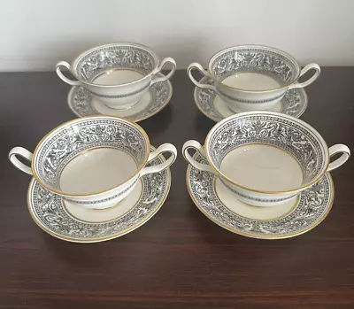 Buy Wedgwood Florentine Black And Gold Dragon Soup Bowls And Saucers- X 4 • 79.99£