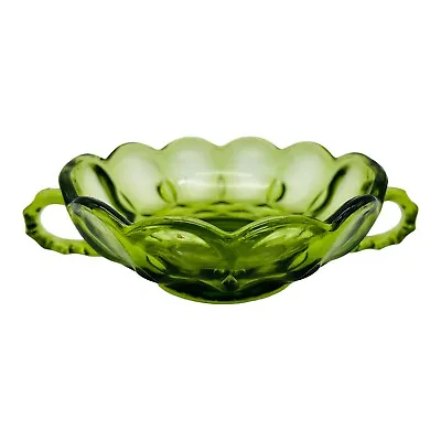 Buy Anchor Hocking Fairfield Green Glass 2 Handle Scalloped Bowl Dish Vintage • 11.47£