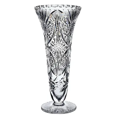Buy Superb Bohemian Czech Hand Cut Glass Trumpet Vase  Fans Stars Heavy  11.5  • 154.73£