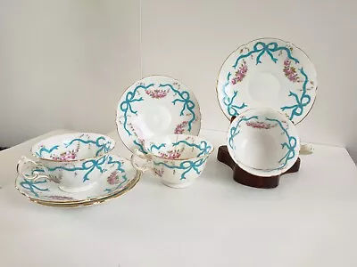 Buy Rare Wileman Foley Pre Shelley Festoon Of Roses & Ribbons 3 Cups & 4 Saucers A/F • 9.99£