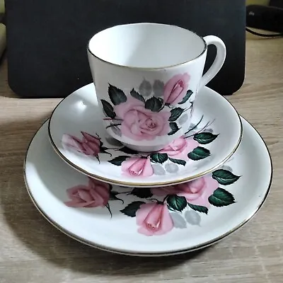 Buy (394) Barratts 1940s Delphatic White Tableware Pink Rose Trio Set • 1.50£