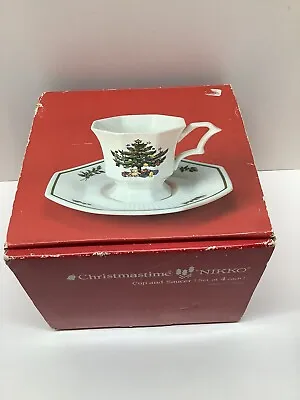 Buy Vtg Nikko Christmastime 8pc Boxed Set 4 Tea Cups & 4 Saucers Octagon Shape Tree • 43.24£