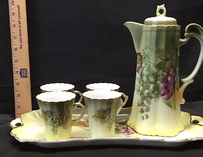Buy Antique Bavarian Tea Cups Hot Chocolate Set 6 Pc Tray Hand  Grapes  Signed • 99.64£