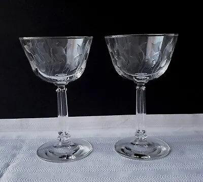 Buy Pair Of Vintage 1950's Libbey Crystal Leaf Tall Champagne / Martini Glasses • 23.67£