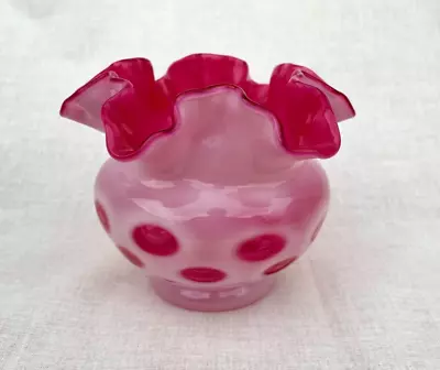 Buy Fenton Glass Rose Bowl Vase Cranberry Opalescent Coin Dot Optic 4 Inch • 24.02£