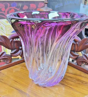 Buy VTG Antique Val Saint Lambert Twisted Swirl Art Glass Vase Purple Signed Heavy • 133.59£