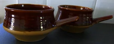 Buy Vintage David Sharp Rye Pottery Two Soup Bowls Brown & Beige With Handles • 24.99£