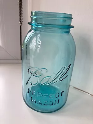 Buy Vintage Ball Perfect Mason Blue Glass Jar • 15£