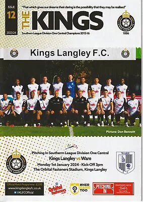 Buy Kings Langley V Ware 1st Jan 2024 Southern Central League Programme • 0.99£