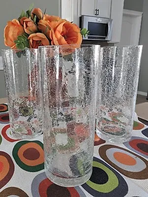 Buy Vintage MCM Ice Glass Crackle Glass Tumblers Drinking Glasses Vase Set Of 3  • 28.40£
