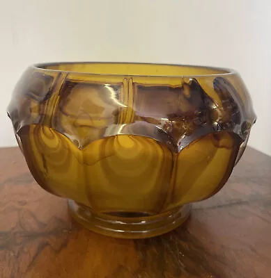 Buy Art Deco 1930’s Davidson Amber Brown Art Glass Cloud Large Glass Bowl Fruit 25cm • 45£