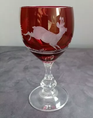 Buy Czech Bohemian Egermann Wine Glass Goblet Biedermeier Ruby Red Etched Decoration • 25£