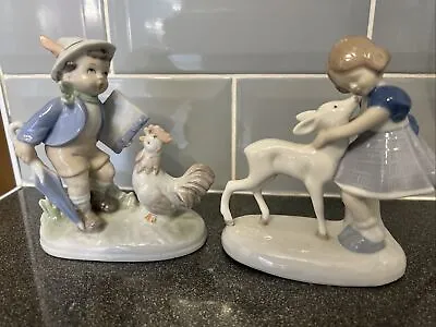 Buy Vintage Pair Of Lladro Style Decorative Ornaments Of Little Boy & Girl • 10£