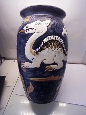 Buy Dartmouth Devon Pottery Empress Blue Dragon Vase 28 Cm • 42£