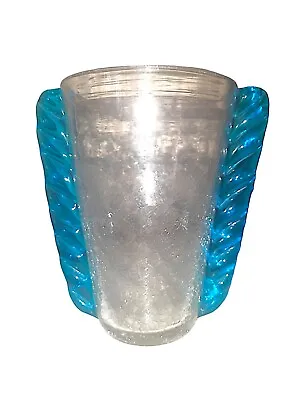 Buy Vintage Blenko  Carribean Blue  Winged Clear Crackle Vase Hand Blown RARE!!!! • 94.64£