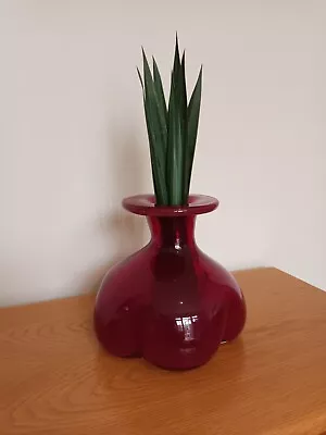 Buy Art Glass By William Mason Hand Blown Ruby Red Lead Crystal Vase Amazing Shape • 180£