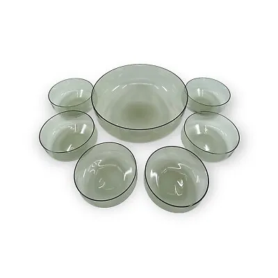 Buy Vintage Smokey Grey Glass Serving Bowl + 6 Bowls Set Excellent Condition • 37.68£