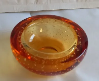 Buy  Whitefriars Style Mid Century Orange/Amber Art Glass Controlled Bubble Bowl • 19.99£
