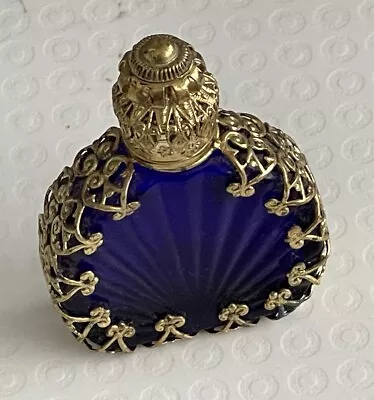 Buy Cobalt Blue Mini Perfume Bottle Gold Filigree Tone Czech Bohemia Glass Art Deco • 30.56£