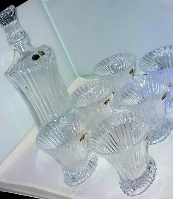 Buy Stylish Unusual Shape Czech Bohemia Podebrady Crystal Glass Decanter 6 Glasses • 64.99£
