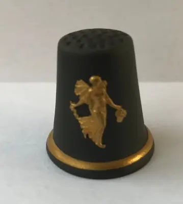Buy Wedgwood Black/Gold Jasperware Floral Girl Thimble In Excellent Condition . • 19.99£