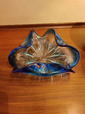 Buy Czech Art Glass, Chribska, Blue Glass Bowl Vintage Hospodka Bohemian  • 10£