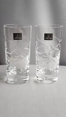 Buy 2 Royal Doulton Crystal Lunar Hi-Ball Tumblers /Glasses- New - Signed • 45£