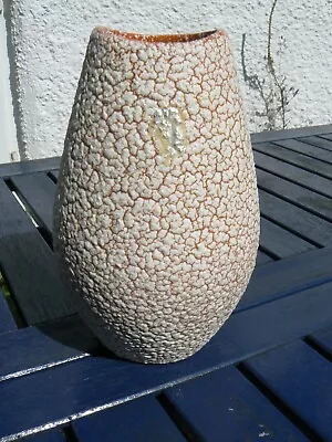 Buy Vintage West German Crackle Glaze Vase By Jopeko Keramik White On Orange • 15.99£