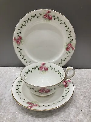 Buy Antique Art Deco Aynsley Fine Bone China Pink Rose Garland Trio Cup Saucer Plate • 10.50£