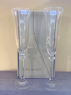 Buy BOXED PAIR Of GALWAY IRISH CRYSTAL GLASS LIBERTY CHAMPAGNE FLUTES • 18£