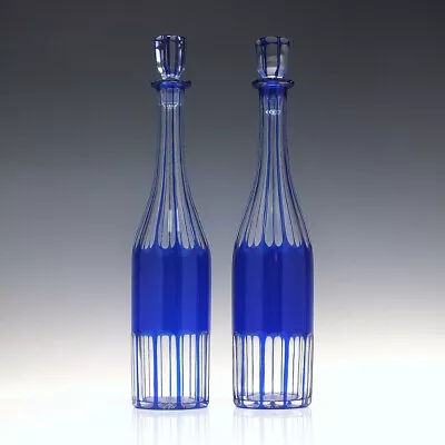 Buy Pair 19th Century Blue Glass Decanters Or Serving Bottles C1860 • 330£