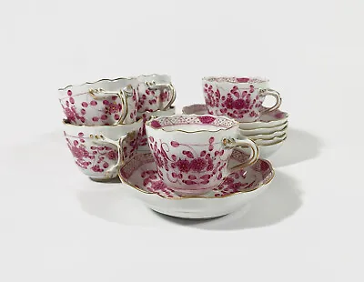 Buy 6x Meissen Indian Flower Pink Coffee Cups & Saucers Set • 618.79£